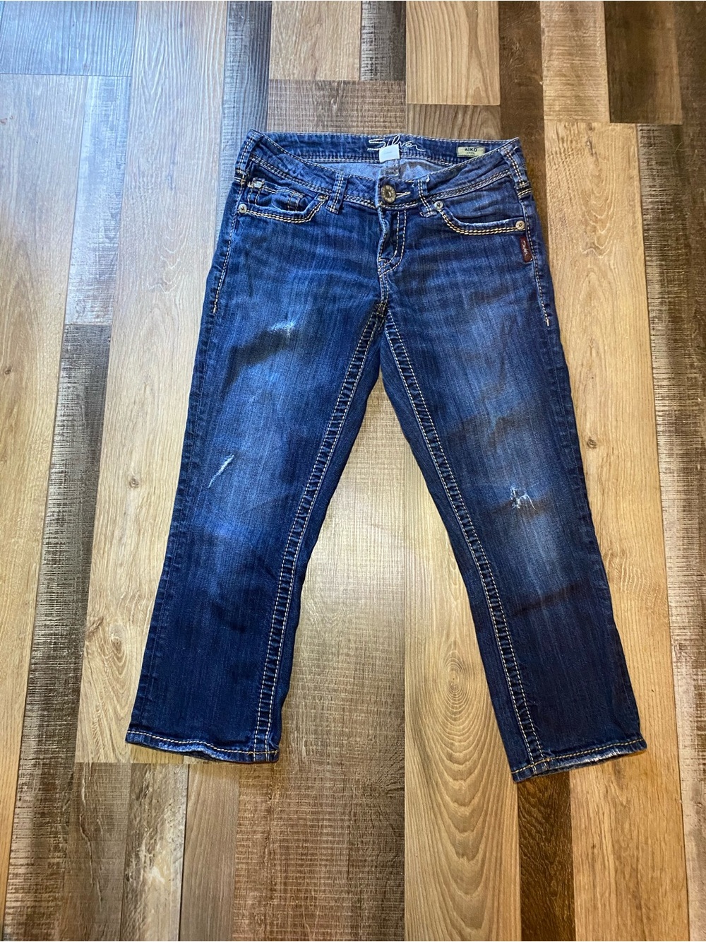 Silver Jeans Dark Blue Cropped Distressed Ankle Jeans